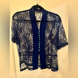 Vintage 1940s Elegant Navy Lace Women's Top